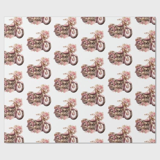 Papier Cadeau Pink Floral Motorcycle Birthday (Plat)