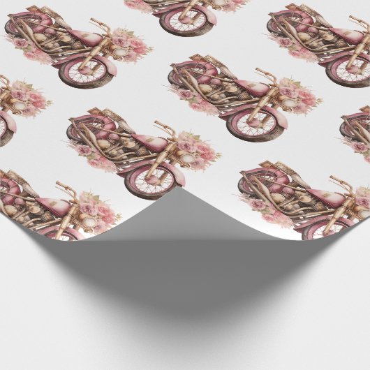 Papier Cadeau Pink Floral Motorcycle Birthday (Coin)