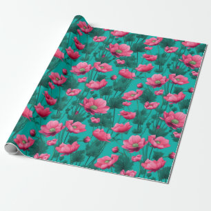 Papier Cadeau Pink flower with Turquoise Background Decoupage
