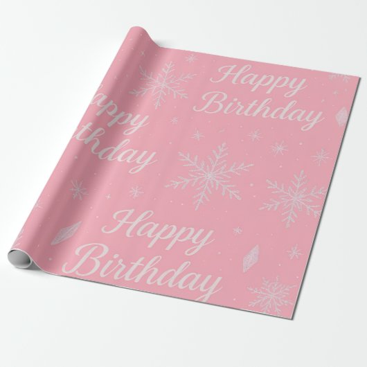 Papier Cadeau Pink Frozen snowflake Birthday Wrapping Paper (Déroulé)