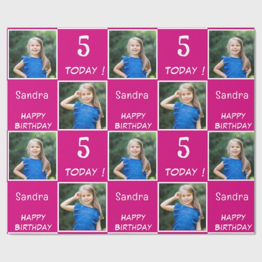 Papier Cadeau Pink Fuchsia 2 Photo Personnalisée Joyeuse Fille d (Plat)