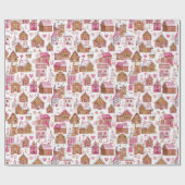 Papier Cadeau Pink Gingerbread House Christmas Wrapping Paper (Plat)