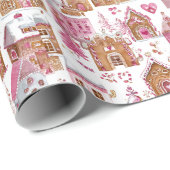 Papier Cadeau Pink Gingerbread House Christmas Wrapping Paper (Coin rond)
