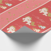 Papier Cadeau Pink Glitter Ponies with First Name Little Girl (Coin)