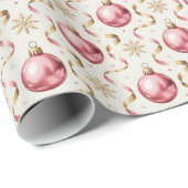 Papier Cadeau Pink Gold Bauble Luxury Christmas Holiday Pattern (Coin rond)