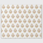 Papier Cadeau Pink Gold White Cream Heart Cupcake Anniversaire (Plat)