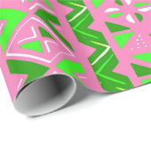 Papier Cadeau Pink & Green African Pattern (Coin rond)