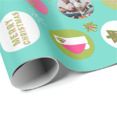Papier Cadeau Pink Green l Photo de Noël (Coin rond)