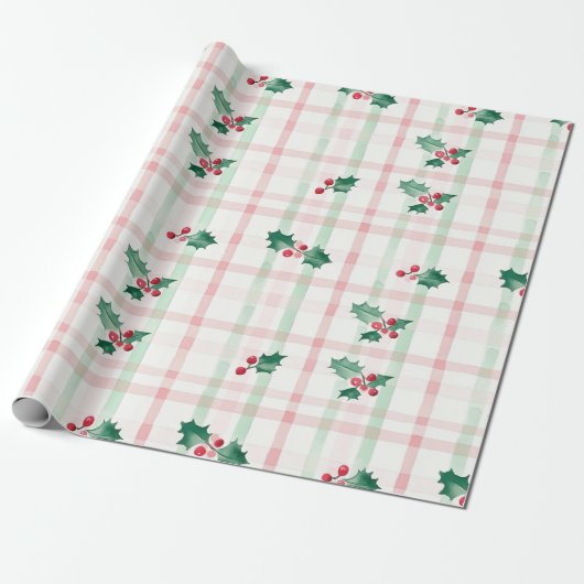 Papier Cadeau Pink Green Retro Christmas Wrapping Paper (Déroulé)