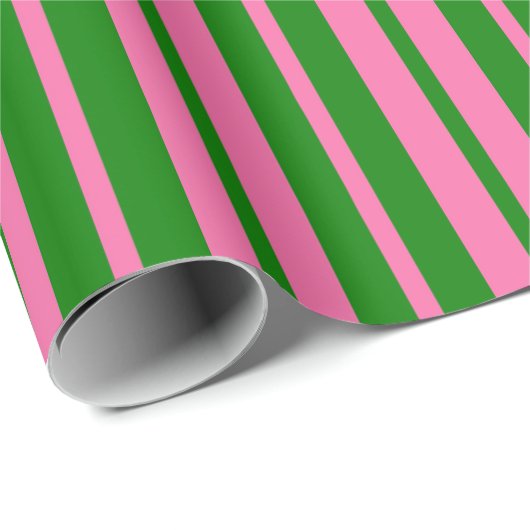 Papier Cadeau Pink Green Stylish Stripes Pattern Design (Coin rond)
