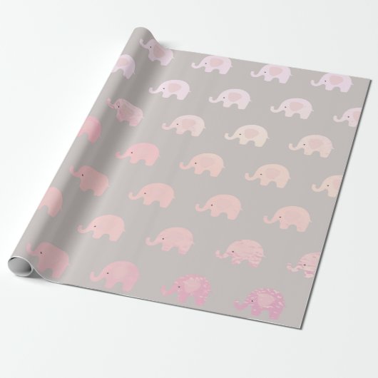 Papier Cadeau Pink Grey Pastel Princess Elephant Nouveau bébé (Déroulé)