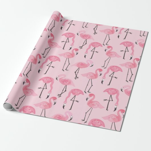 Papier Cadeau Pink ink flamingo set, tropical summer pattern vin (Déroulé)