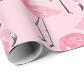 Papier Cadeau Pink ink flamingo set, tropical summer pattern vin (Coin rond)