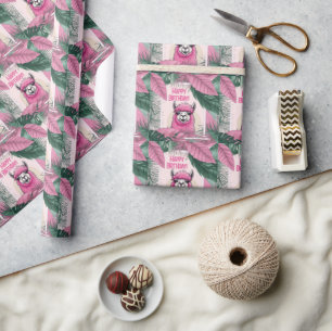 Papier Cadeau Pink Joyeux Lama souriant