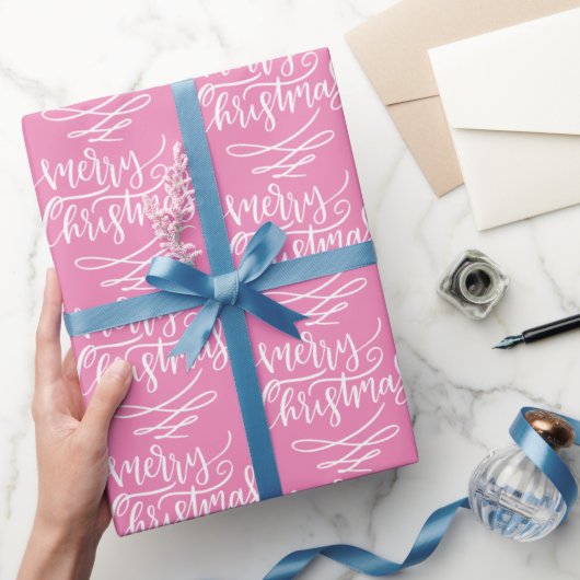 Papier Cadeau Pink Joyeux Noël Calligraphie Script Motif (Cadeaux)