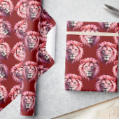 Papier Cadeau Pink Lion Head Animal Pattern Design Red 