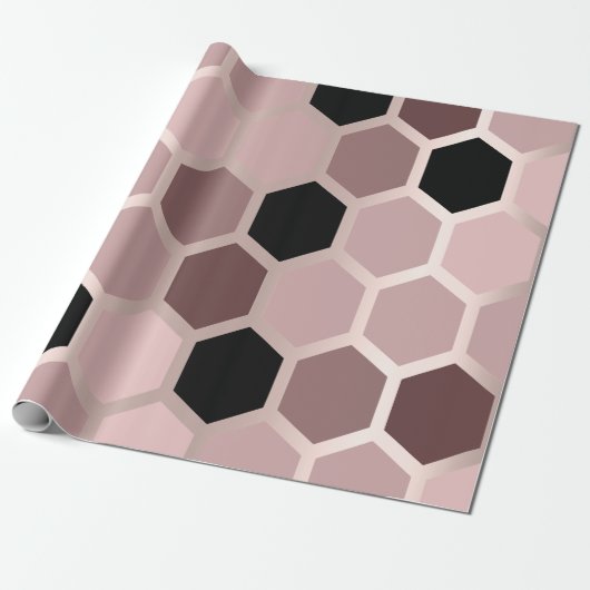 Papier Cadeau Pink Mauve Rose Gold Geometry Honeycomb Hexagon (Déroulé)