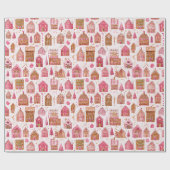 Papier Cadeau Pink Modern Gingerbread House Wrapping Paper (Plat)