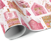 Papier Cadeau Pink Modern Gingerbread House Wrapping Paper (Coin rond)
