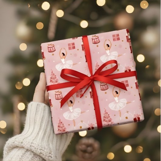 Papier Cadeau Pink Nutcracker Ballet Christmas Gift Wrap