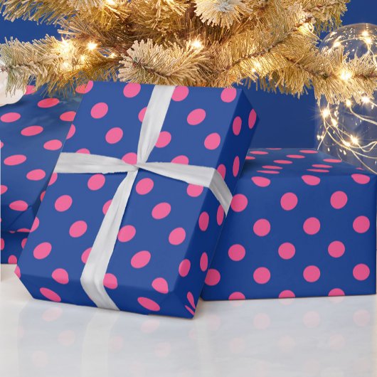 Papier Cadeau Pink On Blue Polka Dots Pattern Design