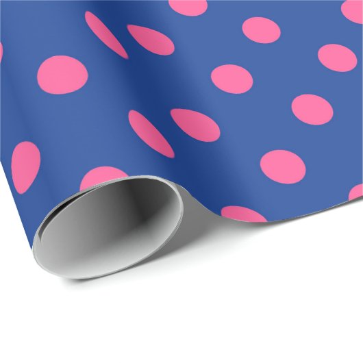 Papier Cadeau Pink On Blue Polka Dots Pattern Design (Coin rond)