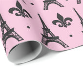 Papier Cadeau Pink Paris motif tour Eiffel enveloppement (Coin rond)