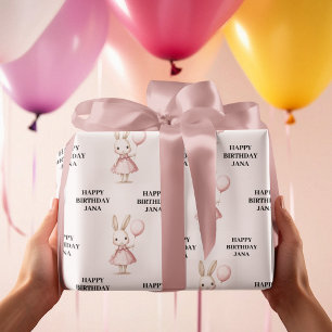 Papier Cadeau Pink Pastel Bunny Anniversaire de enfant de Pâques