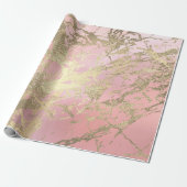 Papier Cadeau Pink Pastel Champaigne Gold Marbre métal Stroke (Déroulé)
