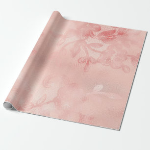 Papier Cadeau Pink Pastel Coral or dentelle florale Rose Blush