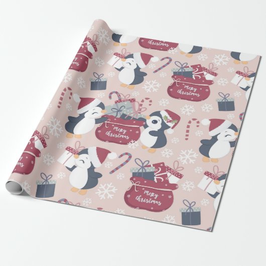 Papier Cadeau Pink Penguins  (Déroulé)