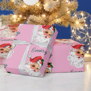 Papier Cadeau Pink Père Noël Visage Personnalisé Nom Noël Person
