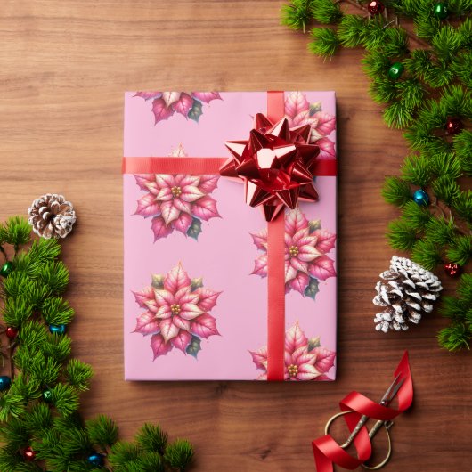Papier Cadeau Pink Poinsettia Christmas Holiday (Cadeau de vacances)