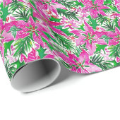Papier Cadeau Pink Poinsettia moderne Gras Noël (Coin rond)