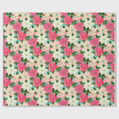 Papier Cadeau Pink Poinsettia Noël Turquoise (Plat)