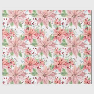 Papier Cadeau Pink Poinsettias Fleur de Noël Motif