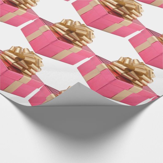 Papier cadeau Pink Present Gold Bow (Coin)
