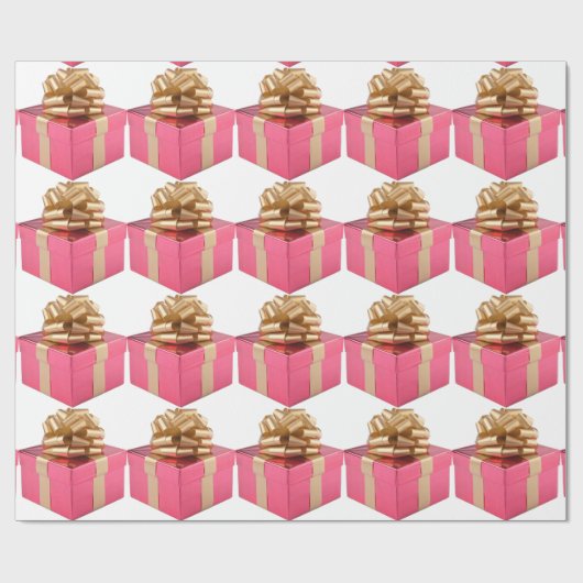 Papier cadeau Pink Present Gold Bow (Plat)