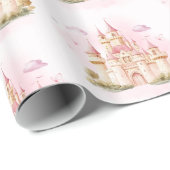 Papier Cadeau Pink Princess Castle fête d'anniversaire (Coin rond)