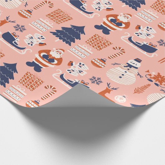 Papier Cadeau Pink Red Blue Illustrative Modern Christmas (Coin)