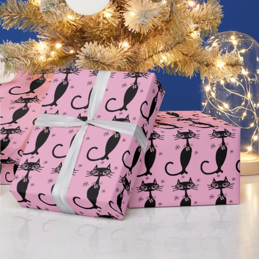 PAPIER CADEAU PINK RETRO NOIR CHRISTMAS PAPIER EN LAVAGE CHRISTM (Vacances)