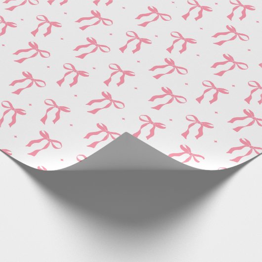 Papier Cadeau Pink Ribbon Bow Pattern White  (Coin)