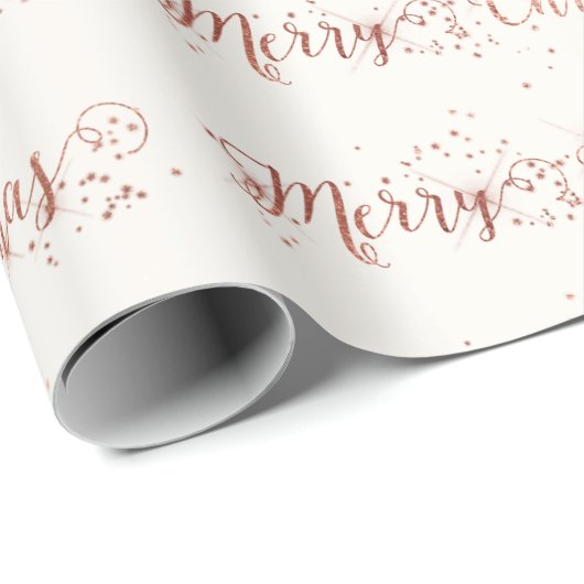 Papier Cadeau Pink Rose Gold Ivor Blanc Joyeux Noël Script (Coin rond)