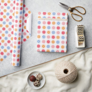 Papier Cadeau Pink Rouge Bleu Orange Pixel Snowflake Motif