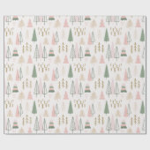 Papier Cadeau Pink Sage Boho Trees Noël (Plat)