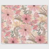 Papier Cadeau Pink Sage Vert Floral Feuille Motif d'aquarelle (Plat)