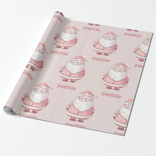 Papier Cadeau Pink Santa Claus Custom Name Christmas (Déroulé)