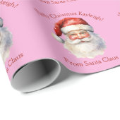 Papier Cadeau Pink Santa Claus Filles personnalisées Noël (Coin rond)