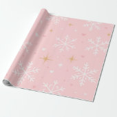 Papier Cadeau Pink Snowflake & Gold Sparkle Christmas (Déroulé)