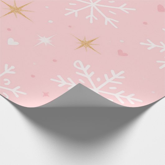 Papier Cadeau Pink Snowflake & Gold Sparkle Christmas (Coin)